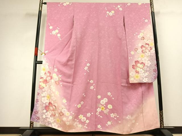 平和屋着物●豪華振袖　舞桜文　暈し染め　正絹　逸品　AABJ4608fy