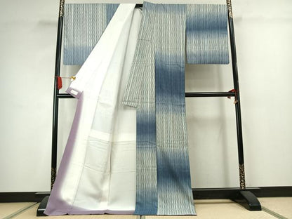 平和屋着物●上質な紬　市松文様　やまと金ラベル　正絹　逸品　AABJ4609fy