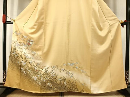 平和屋着物●訪問着　刺繍　草花文　暈し染め　金糸　金彩　正絹　逸品　AABJ4613fy