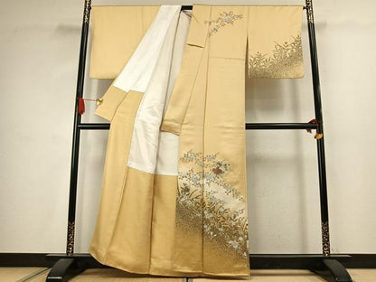 平和屋着物●訪問着　刺繍　草花文　暈し染め　金糸　金彩　正絹　逸品　AABJ4613fy