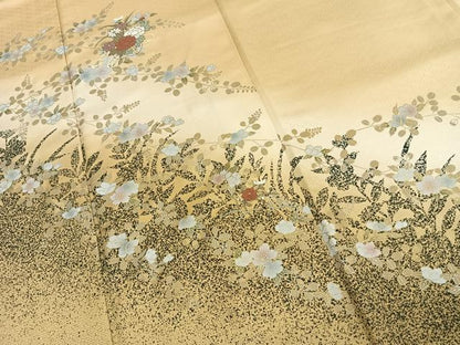 平和屋着物●訪問着　刺繍　草花文　暈し染め　金糸　金彩　正絹　逸品　AABJ4613fy