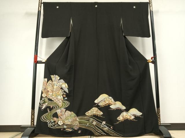 平和屋着物●豪華黒留袖　駒刺繍　熨斗花文　金銀彩　松坂屋扱い　正絹　逸品　AABJ4615fy