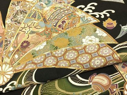 平和屋着物●豪華黒留袖　駒刺繍　熨斗花文　金銀彩　松坂屋扱い　正絹　逸品　AABJ4615fy