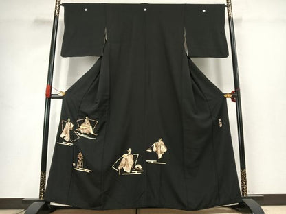 平和屋着物●蓑虫工芸作家　田尾笛秋　黒留袖　人物文　金銀彩　正絹　逸品　AABJ4617fy