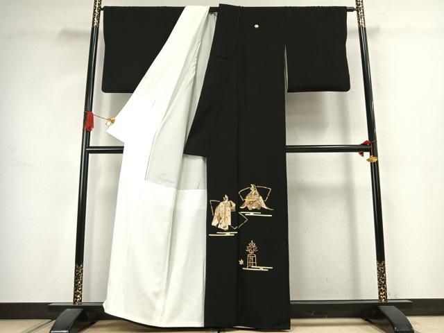 平和屋着物●蓑虫工芸作家　田尾笛秋　黒留袖　人物文　金銀彩　正絹　逸品　AABJ4617fy