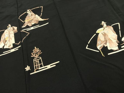 平和屋着物●蓑虫工芸作家　田尾笛秋　黒留袖　人物文　金銀彩　正絹　逸品　AABJ4617fy