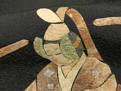 平和屋着物●蓑虫工芸作家　田尾笛秋　黒留袖　人物文　金銀彩　正絹　逸品　AABJ4617fy