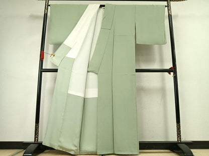 平和屋着物●上質な色無地　裏葉柳色　鬼しぼ縮緬　正絹　逸品　AABJ4618fy