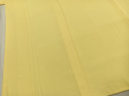 平和屋着物●上質な色無地　淡黄色　丹後ちりめん　反端付き　ロング丈　正絹　逸品　AABJ4619fy