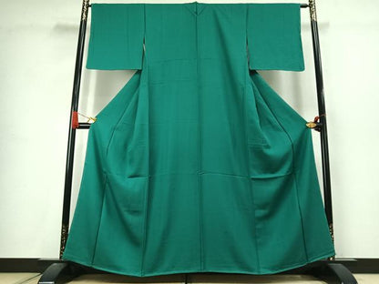 平和屋着物●上質な色無地　草花地紋　萌葱色　草木染　正絹　逸品　未使用　AABJ4622fy