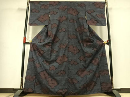 平和屋着物●結城紬　80亀甲　舞花文　正絹　逸品　AABJ4623fy