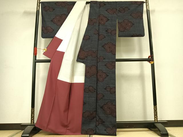 平和屋着物●結城紬　80亀甲　舞花文　正絹　逸品　AABJ4623fy