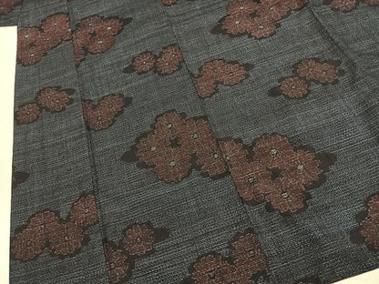 平和屋着物●結城紬　80亀甲　舞花文　正絹　逸品　AABJ4623fy