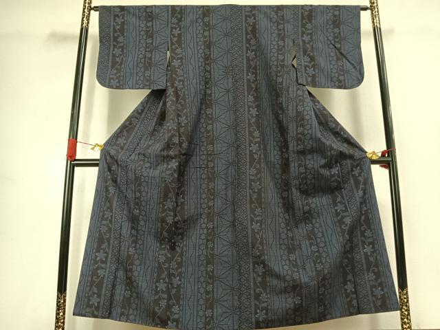 平和屋着物●結城紬　80亀甲　間道　正絹　逸品　AABJ4626fy