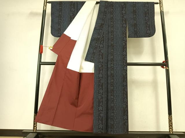 平和屋着物●結城紬　80亀甲　間道　正絹　逸品　AABJ4626fy