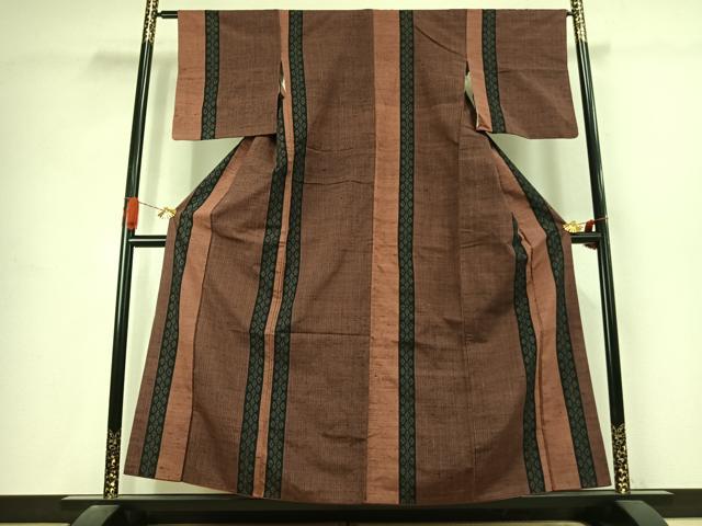 平和屋着物●結城紬　80亀甲　間道　正絹　逸品　AABJ4628fy