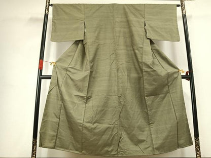 平和屋着物●上質な紬　色無地　柳茶色　正絹　逸品　未使用　AABJ4629fy