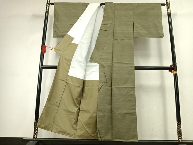 平和屋着物●上質な紬　色無地　柳茶色　正絹　逸品　未使用　AABJ4629fy