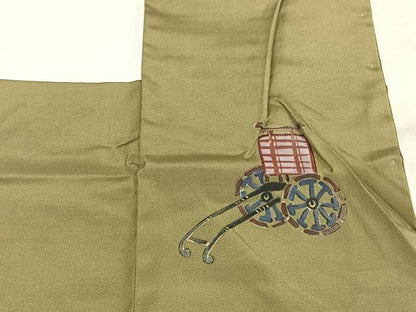 平和屋着物●上質な紬　色無地　柳茶色　正絹　逸品　未使用　AABJ4629fy