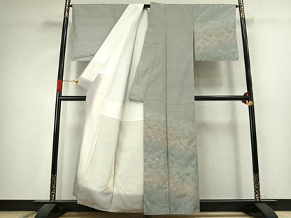 平和屋着物●訪問着　紬地　草花文　正絹　逸品　未使用　AABJ4630fy