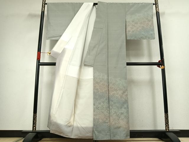 平和屋着物●訪問着　紬地　草花文　正絹　逸品　未使用　AABJ4630fy