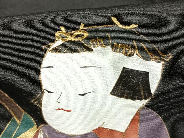 平和屋着物●ちぎり絵女流作家　谷口妙絵　黒留袖　枝梅　竹　人物文　暈し染め　金銀彩　正絹　逸品　AABJ4631fy