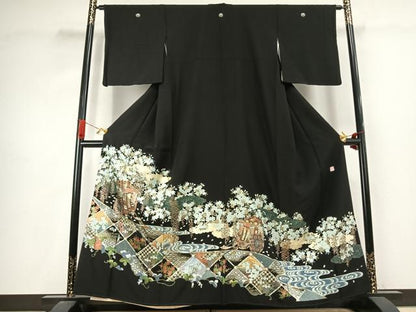 平和屋着物●豪華黒留袖　作家物　御所車花文　金彩　ほていや扱い　正絹　逸品　未使用　AABJ4632fy