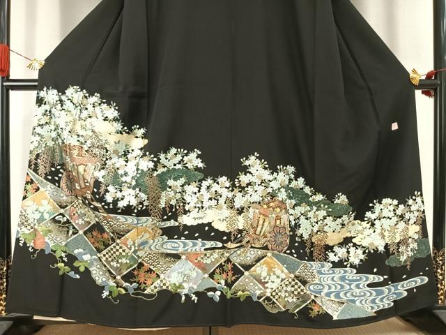 平和屋着物●豪華黒留袖　作家物　御所車花文　金彩　ほていや扱い　正絹　逸品　未使用　AABJ4632fy