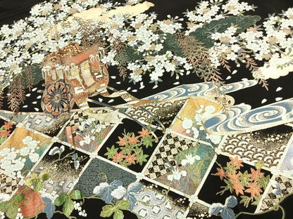 平和屋着物●豪華黒留袖　作家物　御所車花文　金彩　ほていや扱い　正絹　逸品　未使用　AABJ4632fy
