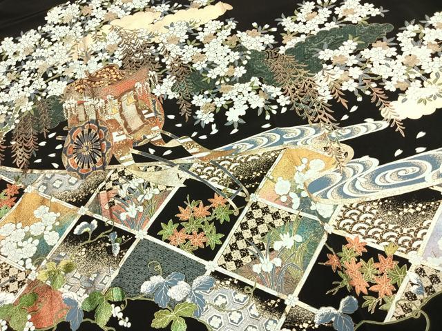 平和屋着物●豪華黒留袖　作家物　御所車花文　金彩　ほていや扱い　正絹　逸品　未使用　AABJ4632fy
