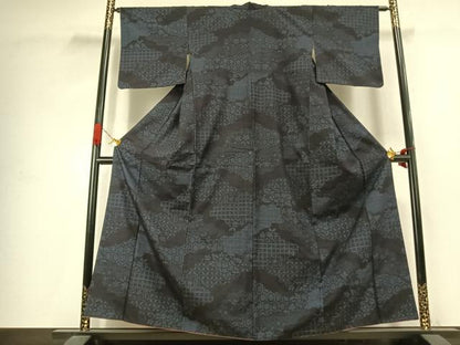 平和屋着物●結城紬　80亀甲　切嵌文　正絹　逸品　AABJ4633fy