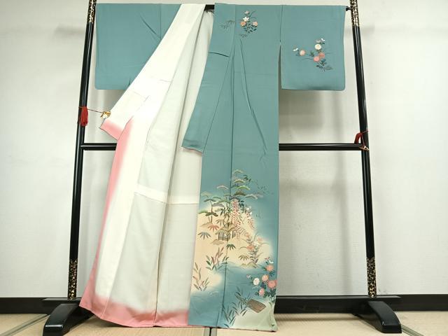 平和屋着物●訪問着　友禅　風景花文　暈し染め　正絹　逸品　AABJ4636fy