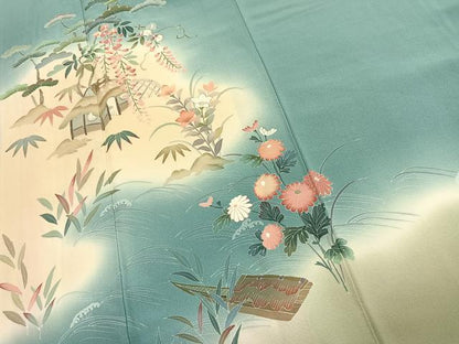 平和屋着物●訪問着　友禅　風景花文　暈し染め　正絹　逸品　AABJ4636fy