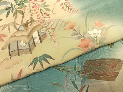 平和屋着物●訪問着　友禅　風景花文　暈し染め　正絹　逸品　AABJ4636fy