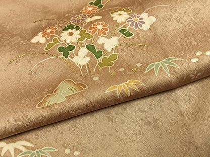 平和屋着物●豪華色留袖　草花文　金糸　正絹　逸品　AABJ4638fy