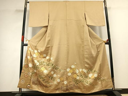 平和屋着物●豪華色留袖　駒刺繍　草花文　金彩　正絹　逸品　AABJ4639fy