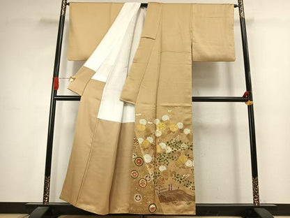 平和屋着物●豪華色留袖　駒刺繍　草花文　金彩　正絹　逸品　AABJ4639fy