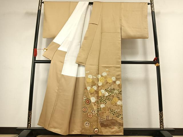 平和屋着物●豪華色留袖　駒刺繍　草花文　金彩　正絹　逸品　AABJ4639fy