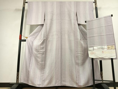平和屋着物●上質な小紋　縞　暈し染め　丹後ちりめん　反端付き　正絹　逸品　AABJ4640fy