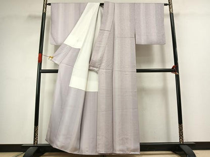 平和屋着物●上質な小紋　縞　暈し染め　丹後ちりめん　反端付き　正絹　逸品　AABJ4640fy