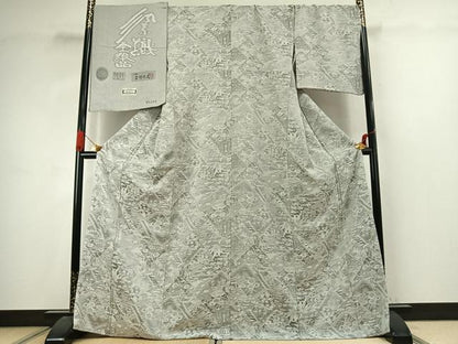 平和屋着物●山岡古都・古都染人　染織美術品　薬墨染　天目織　お召　切嵌花文　反端付き　正絹　逸品　AABJ4642fy