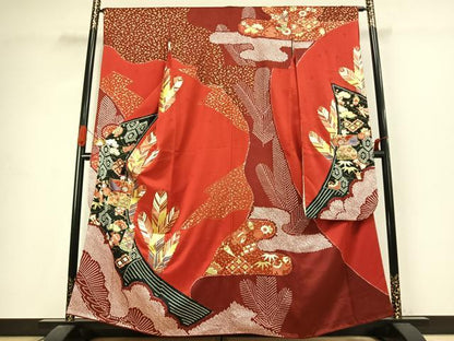 平和屋着物●豪華振袖　駒刺繍　絞り　吉祥文　金彩　正絹　逸品　AABJ4644fy