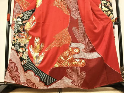 平和屋着物●豪華振袖　駒刺繍　絞り　吉祥文　金彩　正絹　逸品　AABJ4644fy