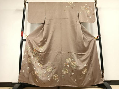 平和屋着物●訪問着　刺繍　草花文　金糸　正絹　逸品　AABJ4645fy