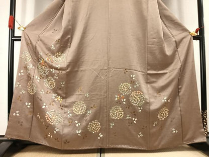 平和屋着物●訪問着　刺繍　草花文　金糸　正絹　逸品　AABJ4645fy