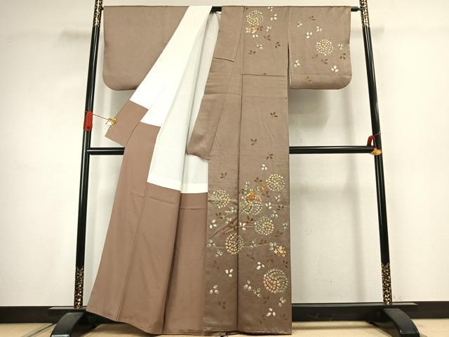 平和屋着物●訪問着　刺繍　草花文　金糸　正絹　逸品　AABJ4645fy