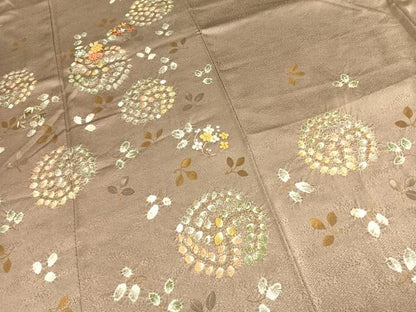 平和屋着物●訪問着　刺繍　草花文　金糸　正絹　逸品　AABJ4645fy