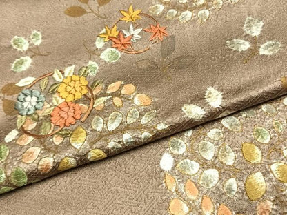 平和屋着物●訪問着　刺繍　草花文　金糸　正絹　逸品　AABJ4645fy