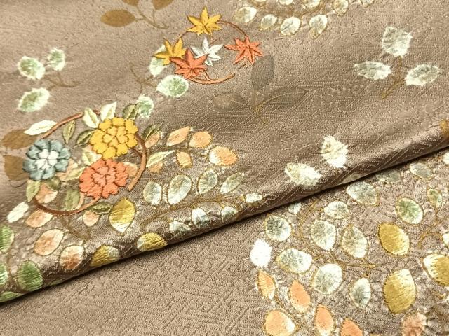 平和屋着物●訪問着　刺繍　草花文　金糸　正絹　逸品　AABJ4645fy