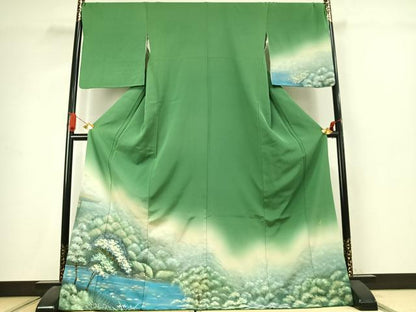 平和屋着物●訪問着　作家物　手描き　刺繍　風景文　暈し染め　金彩　ロング丈　正絹　逸品　AABJ4646fy